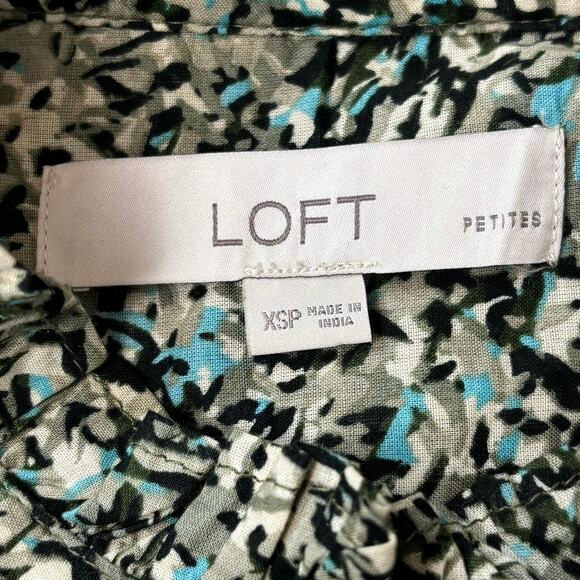 LOFT Petite Button-Up Olive and Black High Collar Blouse Size XSP - Picture 7 of 8